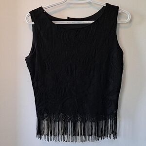 Chic Black Lace Fringe Crop Top | Size Small